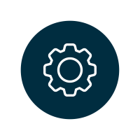 Ikon med kugghjul som symboliserar teknik eller utveckling.