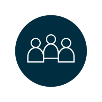 Ikon med tre personer som symboliserar samarbete och gemenskap.